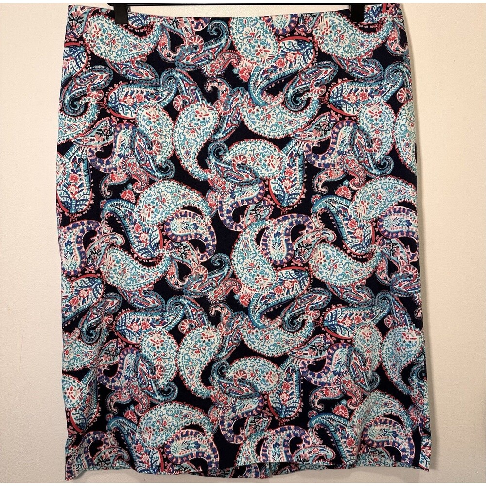 Talbots Outlet Pencil Skirt Womens Size 14 Aqua Pink Paisley Stretch Preppy